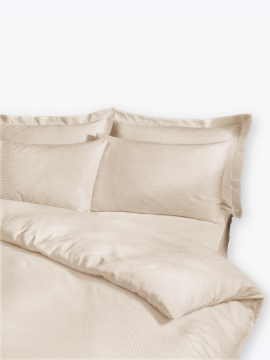 Beige Duvet Cover with Satin Stripes - 100% Cotton + Pillow Covers