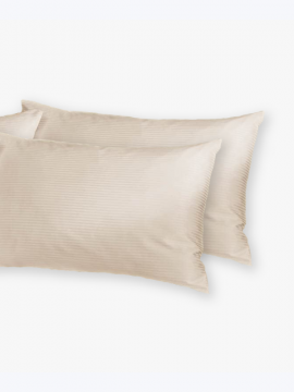 Beige Double Pillow Cases with Satin Stripes - 100% Cotton