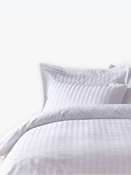 White Duvet Cover with Satin Stripes - 100% Cotton + Pillow Covers