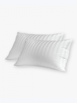White Double Pillow Cases with Satin Stripes - 100% Cotton